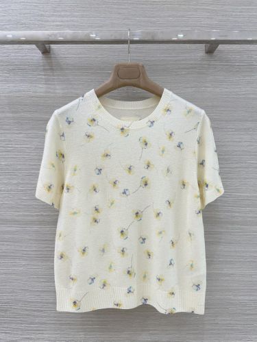 フローラルプリント カシミヤ クルーネック 半袖ニット プラダ セーター 偽物