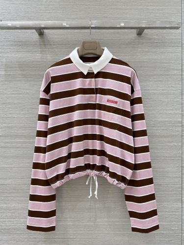 ボーダー柄 コットン 長袖ポロシャツ プラダ Tシャツ 偽物 トップス