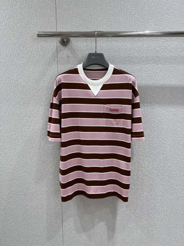カジュアル おしゃれ ボーダー柄 半袖Tシャツ コットン プラダ Tシャツ 偽物 