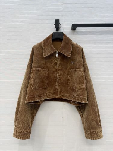コーデュロイ クロップド ジップジャケット プラダ ジャケット 偽物 ブラウン