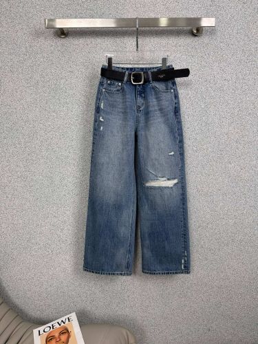 ベルト付き ワイドデニムパンツ プラダ ジーンズ 偽物 レディース