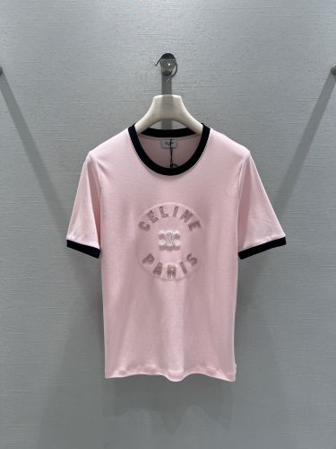 カジュアル おしゃれ コットン 半袖Tシャツ セリーヌ Tシャツ 偽物 ピンク