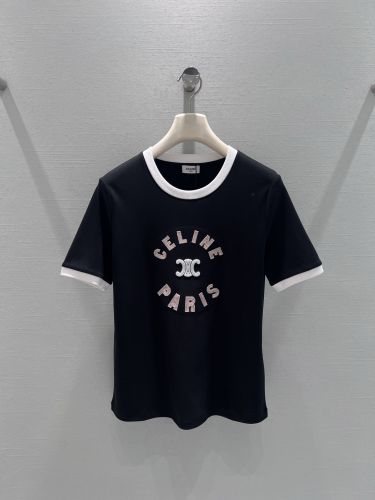 カジュアル おしゃれ コットン 半袖Tシャツ セリーヌ Tシャツ 偽物 ブラック