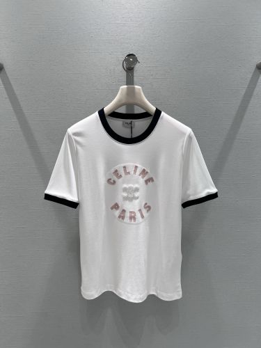 カジュアル おしゃれ コットン 半袖Tシャツ セリーヌ Tシャツ 偽物 ホワイト