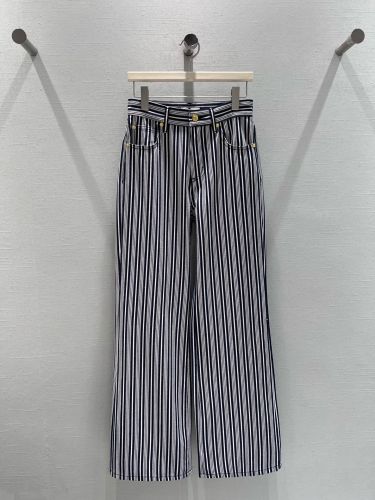 スタイリッシュ ストライプ ワイドパンツ セリーヌ ジーンズ 偽物