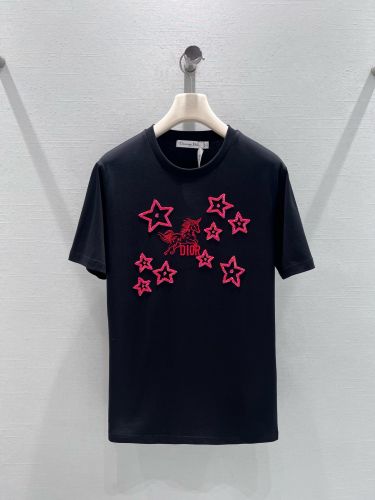刺繍入り コットン 半袖Tシャツ クリスチャン・ディオール Tシャツ コピー ブラック