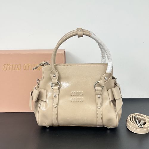 MIUMIU ロゴ レザー ハンドバッグ ミュウミュウ バッグ コピー ベージュ