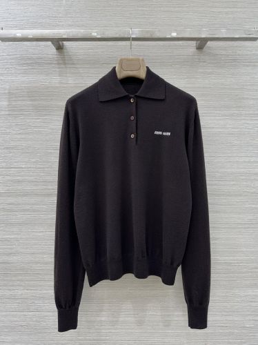 シンプル 上品 ウール ニットポロ ミュウミュウ ニット コピー ダークブラウン