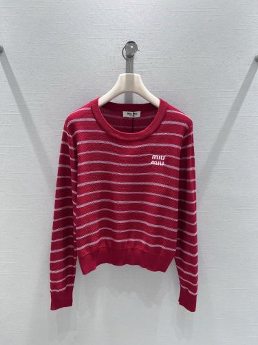 ウール＆カシミヤ ボーダー クルーネックニット ミュウミュウ セーター コピー レッド