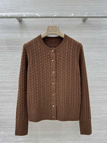 ケーブル編み カシミヤ クルーネックカーディガン ミュウミュウ ニット コピー ブラウン