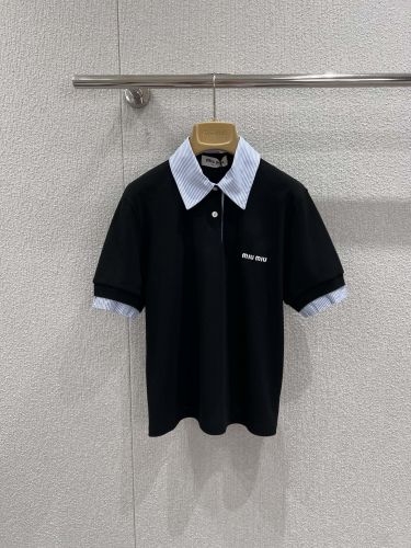 レイヤード風 半袖 ポロシャツ ミュウミュウ Tシャツ コピー コットン