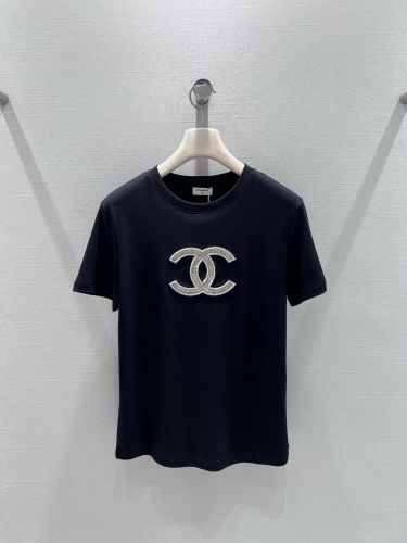 シンプル ロゴ 半袖Tシャツ シャネル Tシャツ コピー ブラック