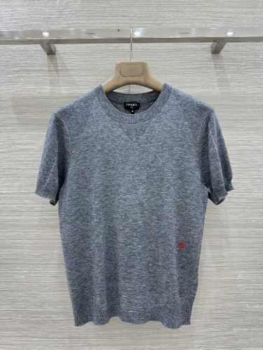 シャネル セーター コピー シンプル クルーネック 半袖ニット グレー