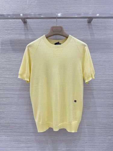 シャネル セーター コピー シンプル クルーネック 半袖ニット イエロー