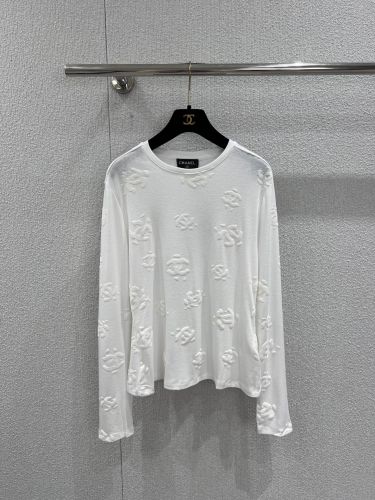 シンプル CCロゴ 長袖Tシャツ シャネル Tシャツ コピー クルーネック ホワイト