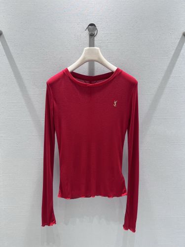 シンプル YSL 長袖Tシャツ イヴ・サンローラン Tシャツ コピー レッド