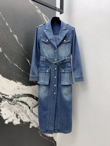 カジュアル デニム ロングワンピース バルマン ワンピース コピー ベルト付き
