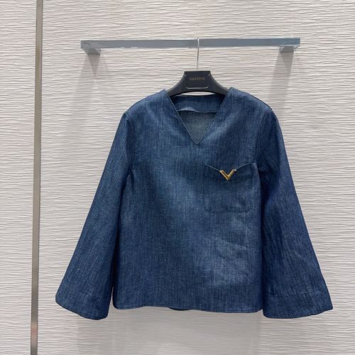 Vロゴ デニム Vネックプルオーバー ヴァレンティノ シャツ 偽物 ブラウス