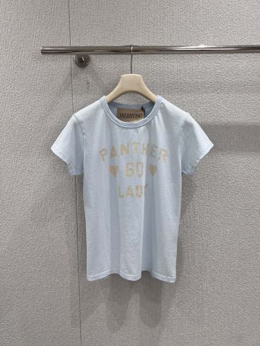 カジュアル プリント コットン 半袖Tシャツ ヴァレンティノ Tシャツ 偽物 ライトブルー