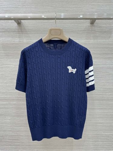 上品 ケーブル編み 半袖セーター トムブラウン セーター コピー ネイビー