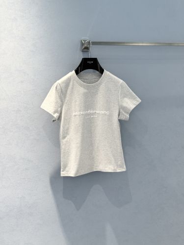 アレキサンダーワング Tシャツ 偽物 シンプル ロゴ入り 半袖Tシャツ コットン グレー