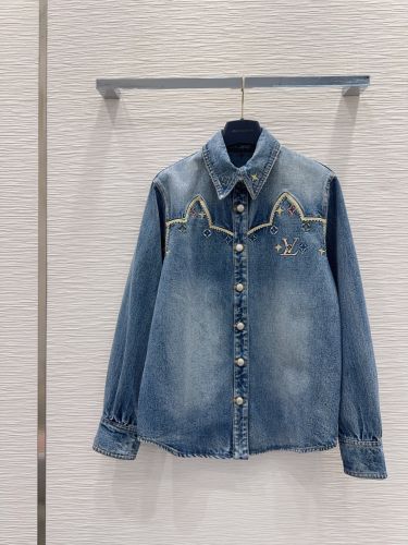 カジュアル 刺繍入り デニムシャツ ルイ・ヴィトン シャツ コピー コットン
