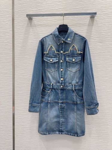 刺繍入り デニム シャツワンピース ルイ・ヴィトン ワンピース コピー コットン