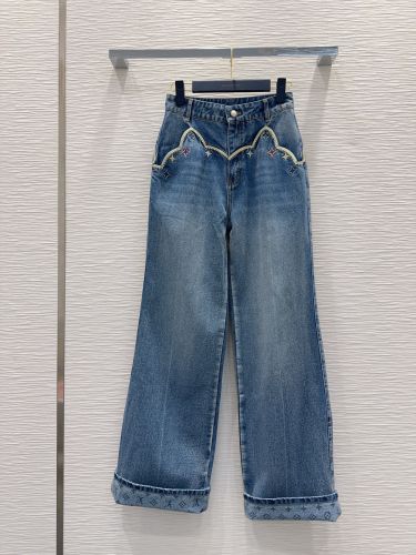 カジュアル ルイ・ヴィトン ジーンズ コピー 刺繍入り デニムパンツ