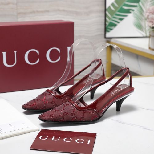 GGクリスタル メッシュ スリングバックパンプス グッチ パンプス コピー ボルドー