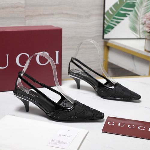GGクリスタル メッシュ スリングバックパンプス グッチ パンプス コピー ブラック