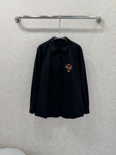 刺繍入り コットンブレンドシャツ グッチ シャツ コピー ブラック