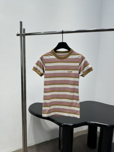 マルチカラーボーダー コットン 半袖Tシャツ プラダ Tシャツ 偽物 
