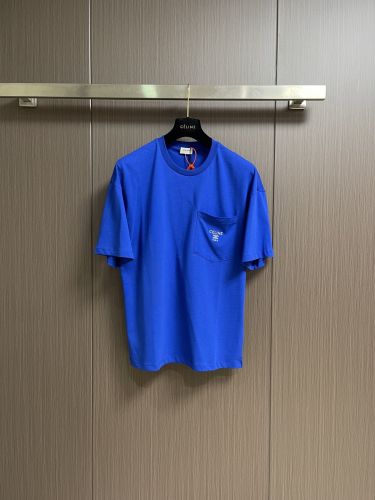 シンプル ロゴ刺繍 半袖Tシャツ セリーヌ Tシャツ 偽物 ユニセックス ブルー