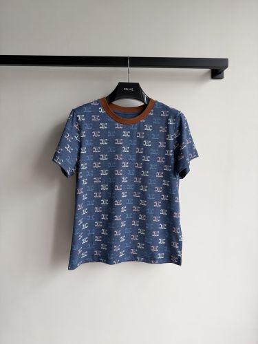 トリオンフ 総柄 コットン 半袖Tシャツ セリーヌ Tシャツ 偽物 クルーネック