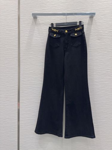 フェンミン エレガント フレアデニムパンツ セリーヌ ジーンズ 偽物 ブラック