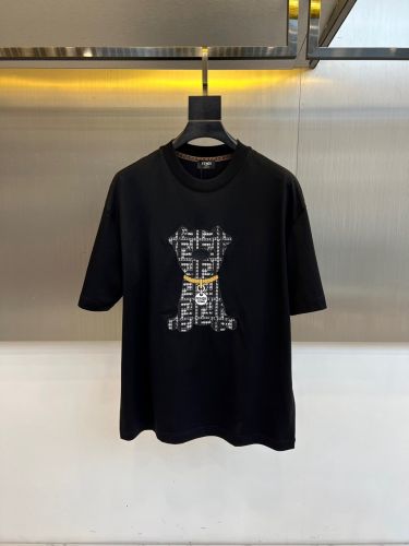 フェンディ Tシャツ 偽物 カジュアル 遊び心 クルーネック 半袖Tシャツ ブラック