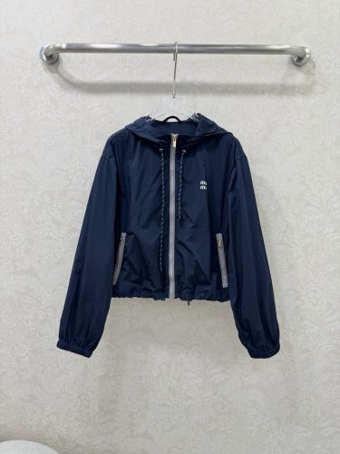 クロップド フーデッドジャケット ミュウミュウ ジャケット 偽物 ネイビー