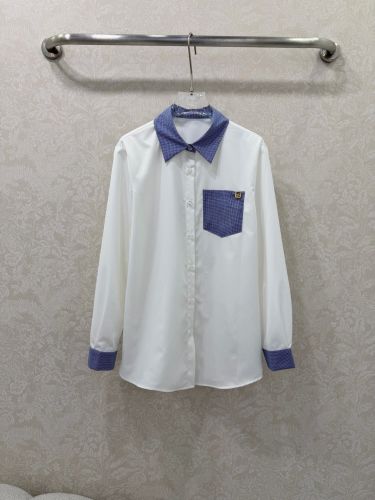 カジュアル バイカラー ギンガムチェック切り替え ミュウミュウ シャツ 偽物 ホワイト