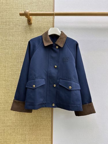 スエード切り替え バイカラー ブルゾン ミュウミュウ ジャケット コピー ネイビー