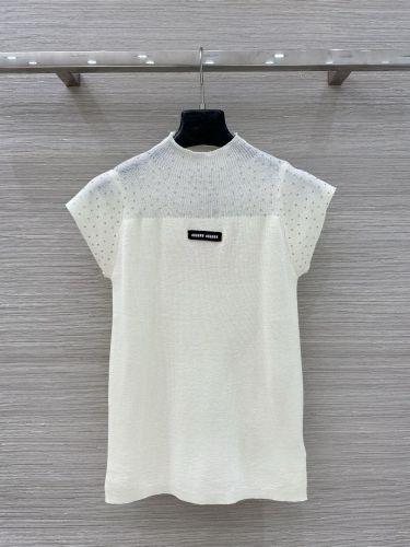 ロゴ入り ラインストーン ニット トップス ミュウミュウ セーター コピー アイボリー