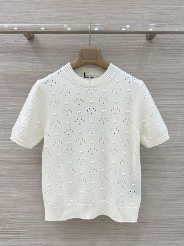 大人可愛い ウール 半袖ニット ミュウミュウ セーター コピー クルーネック