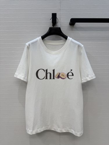 コットン プリント 半袖Tシャツ クロエ Tシャツ コピー ホワイト