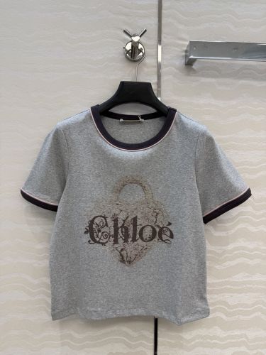 クロエ 半袖Tシャツ コピー プリント コットン クルーネック Tシャツ