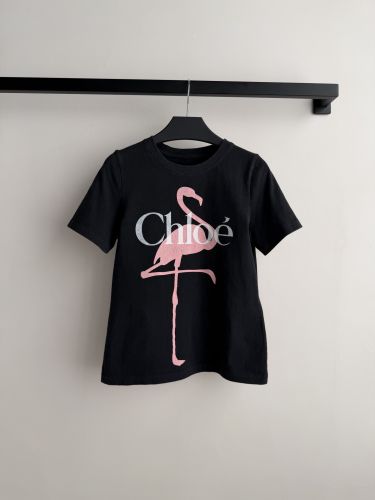 カジュアル ロゴプリント 半袖Tシャツ クロエ Tシャツ コピー クルーネック ブラック