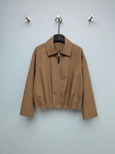 ロエベ ジャケット コピー シルク混 クロップド ジップアップジャケット ブラウン