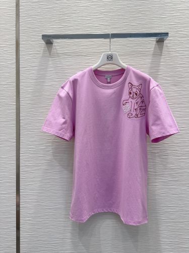 キャットエンブロイダリー 半袖Tシャツ ロエベ Tシャツ コピー ユニセックス ピンク