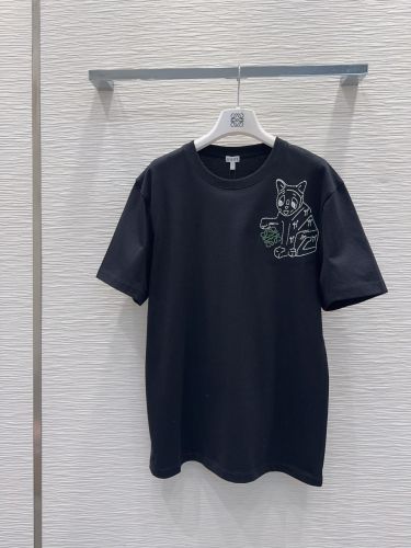 キャットエンブロイダリー 半袖Tシャツ ロエベ Tシャツ コピー ユニセックス ブラック