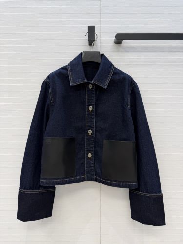 レザーポケット クロップド デニムジャケット ロエベ ジャケット コピー ブルー