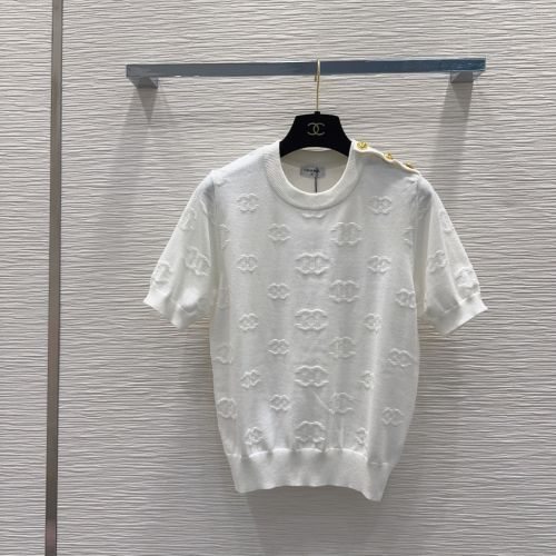 ココマーク総柄 ウール 半袖ニットトップス シャネル セーター コピー ホワイト