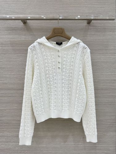 透かし編み ヘンリーネック ニットフーディー シャネル ニット コピー ホワイト